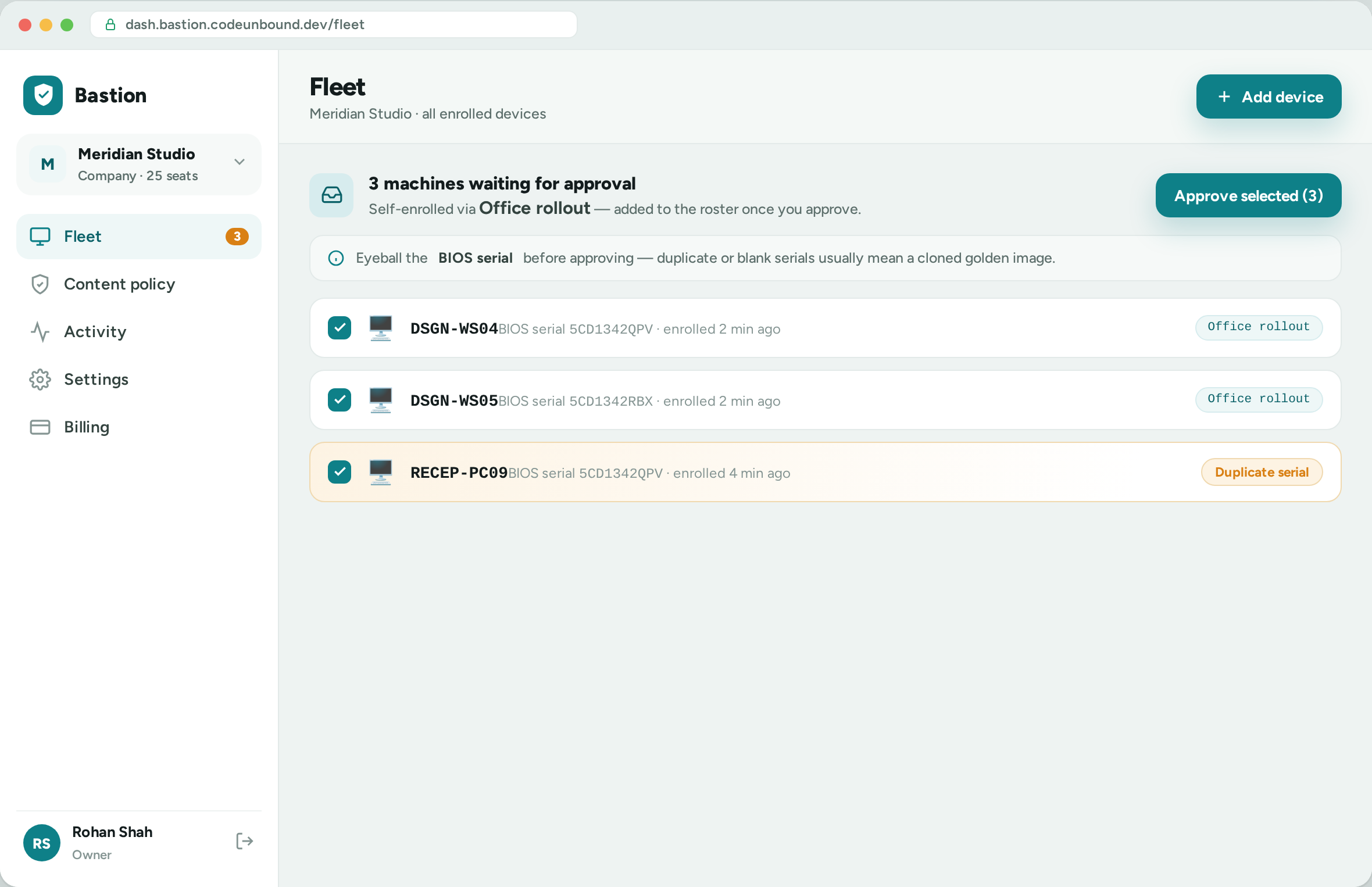 Approve machines in bulk — the enrollment approval queue